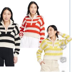 Target A New Day Striped Quarter Zip Women's Sweater